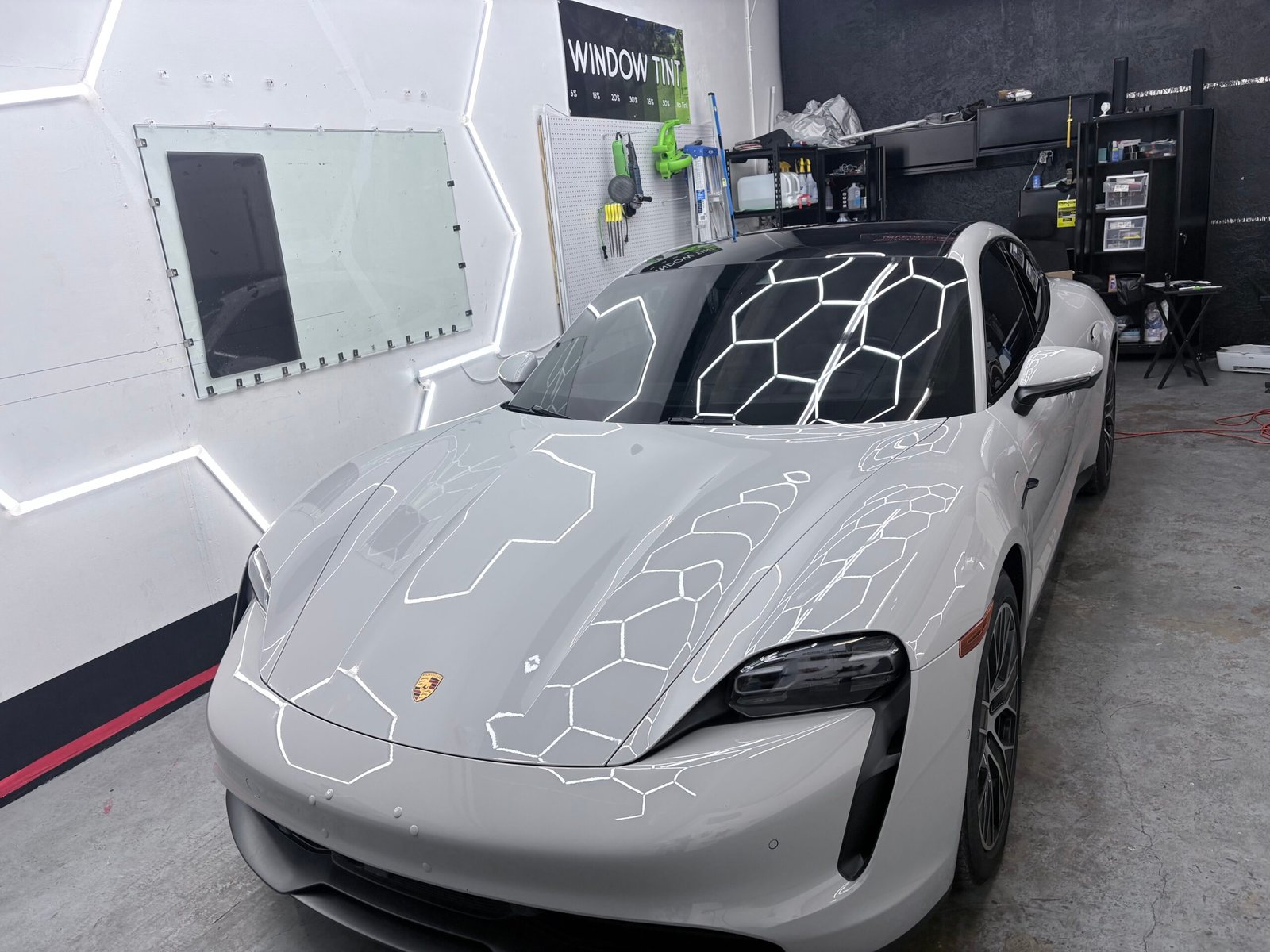 Porsche receiving premium window tint at HQ Auto Lab in Fort Lauderdale